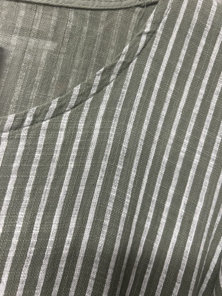 Vertical Stripes Print Asymmetrical Hemline Kaftan-Style Cotton Dress